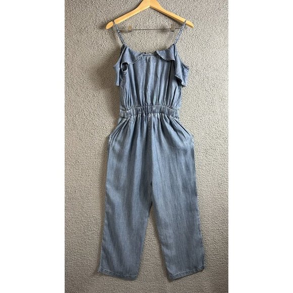 New Micheal Stars Chambray Jumpsuit Womens Size Small Blue Ruffled Wide Leg Pant - Picture 3 of 14